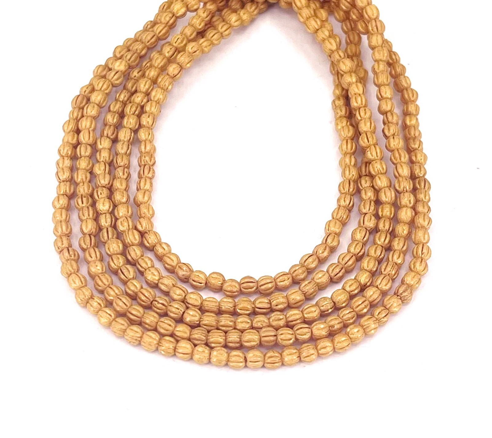 50 Czech Glass Melon Round Beads Light Brown 3mm – Pacifica – Ginger