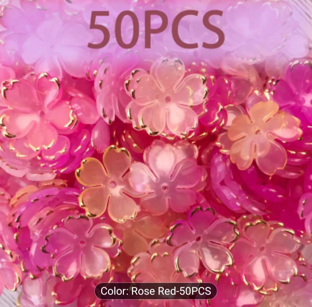 50pcs Cherry Blossom Beads Acrylic Flower Bead End Cap Torus Floral Charm Gold