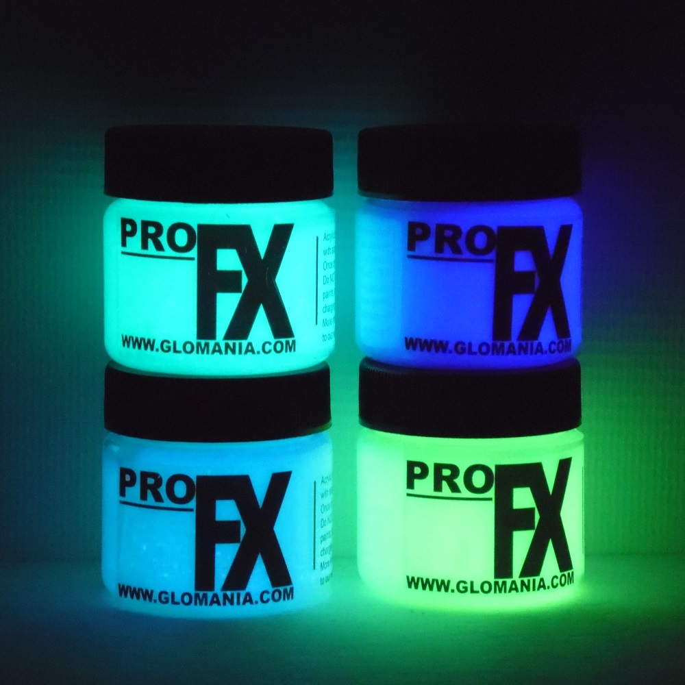GREEN, BLUE, AQUA, LILAC, Glow in the dark paint 4 x 1/2 oz pots