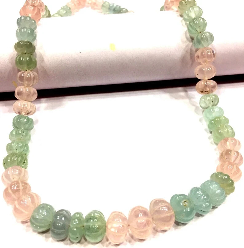 Extremely Beautiful~Natural Multi Aquamarine Melon Beads Rondelle Carved Beads.
