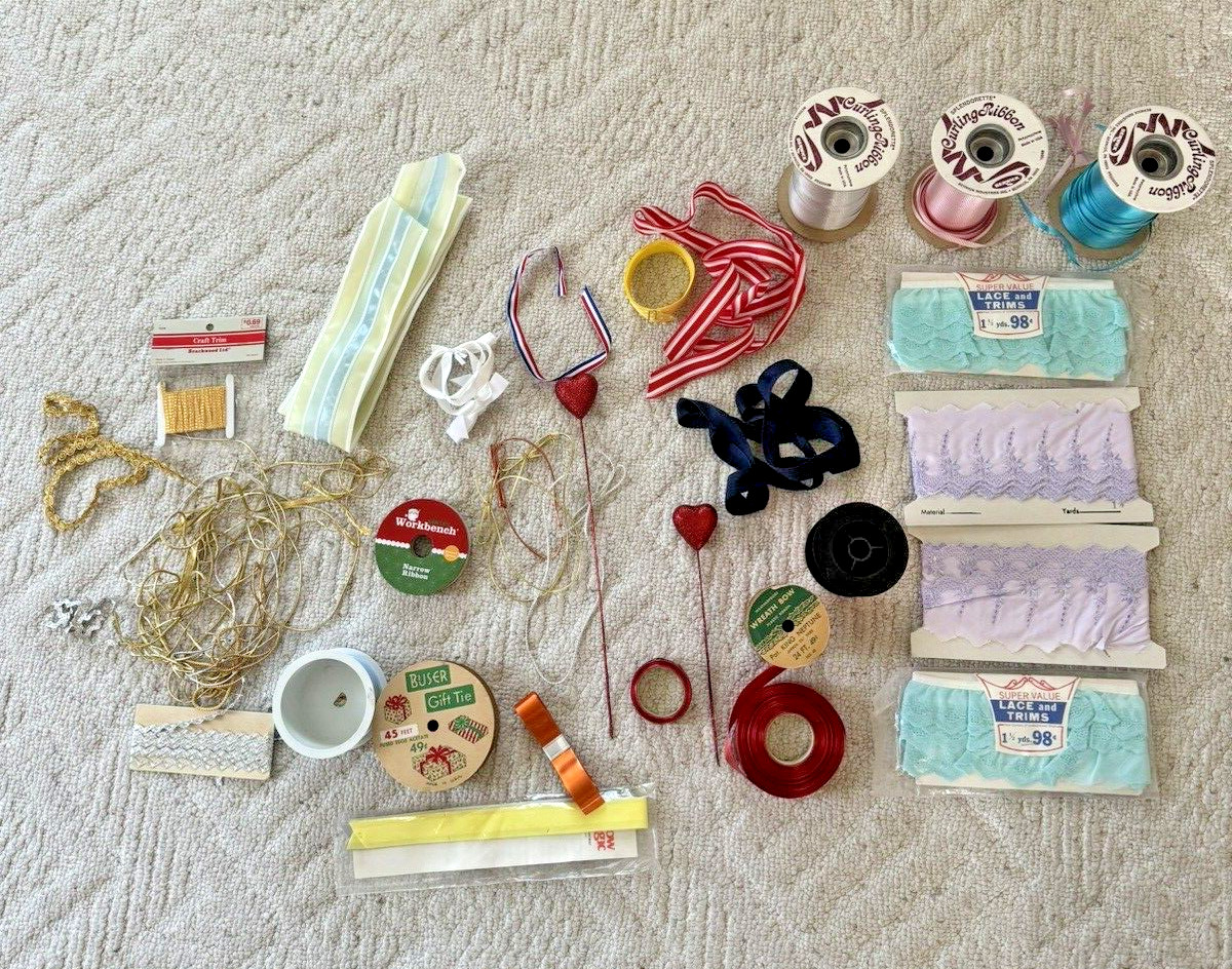 Lot of Vintage Sewing Trims Crafts Gift Ribbon Supplies DIY Mixed Assortment