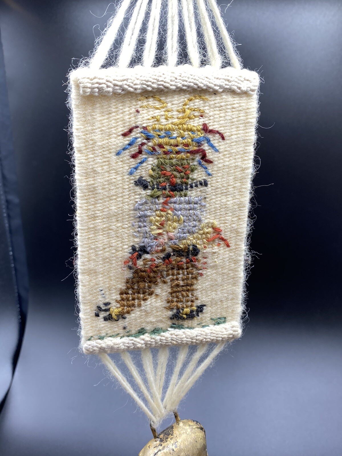 Unique Handmade Needlepoint Bell Pull Rare Antique Metal Bell Bulgaria