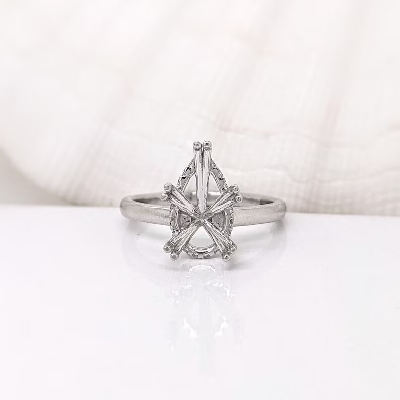 Hidden Halo Ring Semi Mount w Earth Mined Diamonds in 6×9 MM Pear Shape Ring.