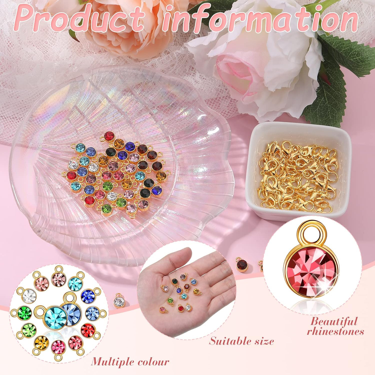 120Pcs Birthstone Charms for Jewelry Making Handmade DIY Crystal Birthstone Bead