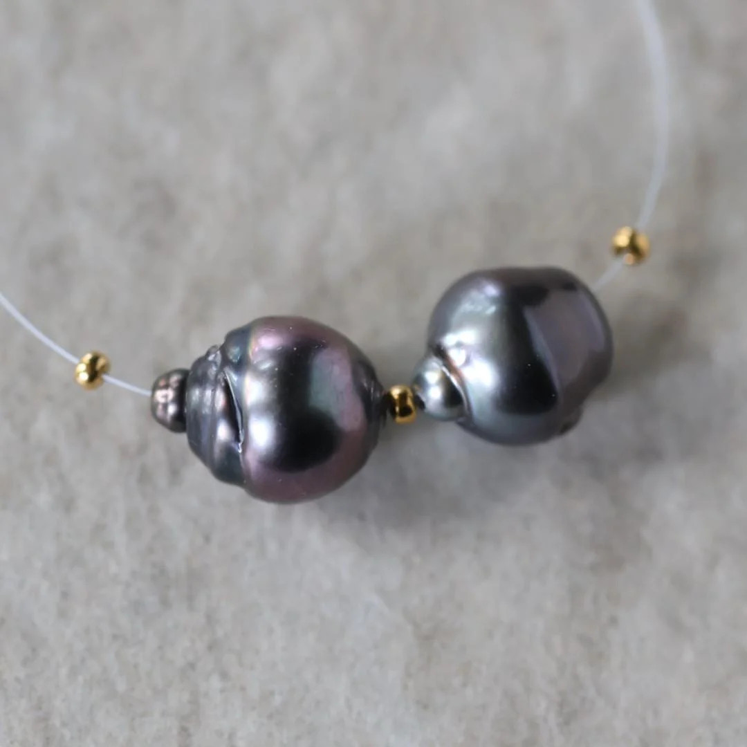 Genuine Gray Tahitian Pearl Beads 10mm Baroque Organic 2 PCs