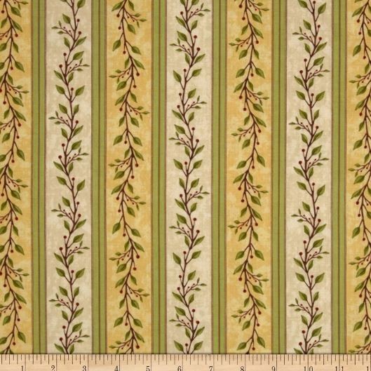 2+YD ‘JUST A PINCH’ HERBS & SPICES SOFT GREEN & YELLOW STRIPES FABRIC–QT