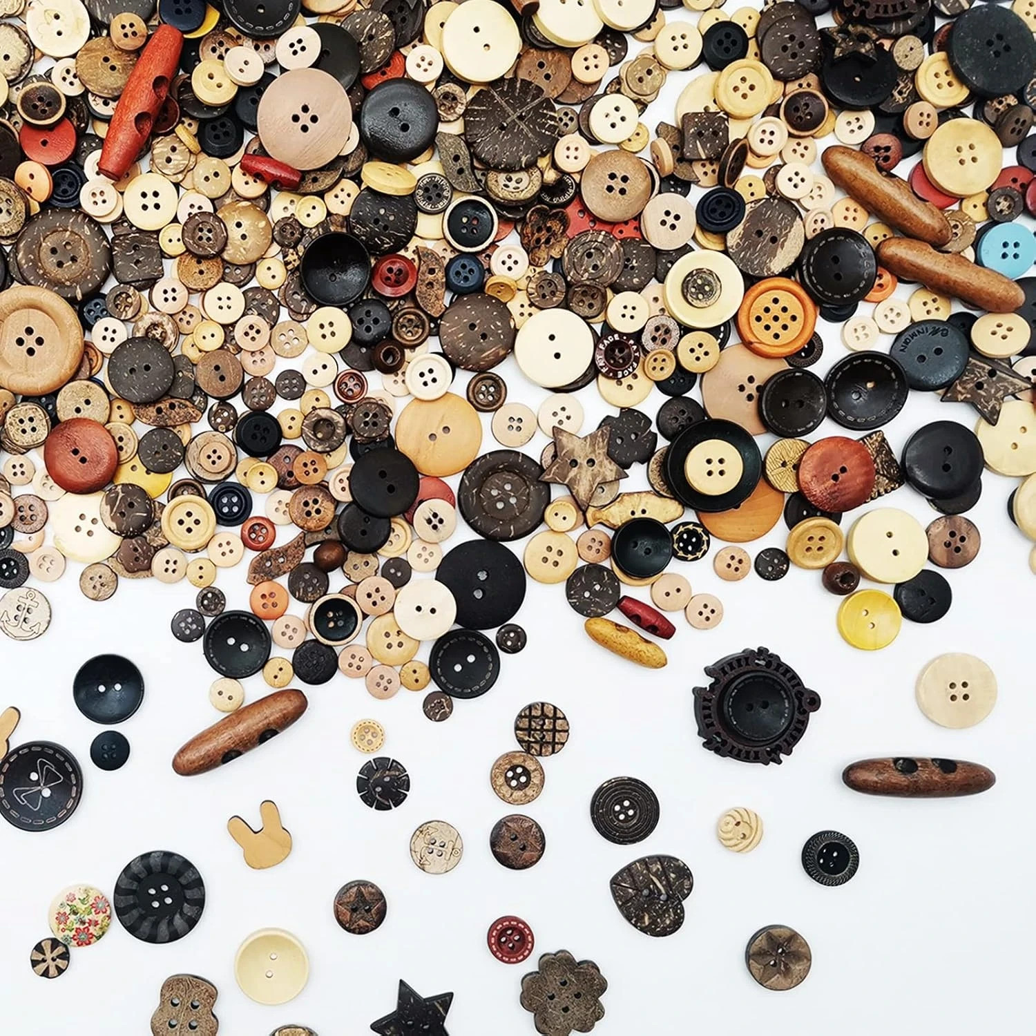 1600Pcs Assorted Sizes Wooden Buttons for Crafts Bulk Mixed Coconut Shell
