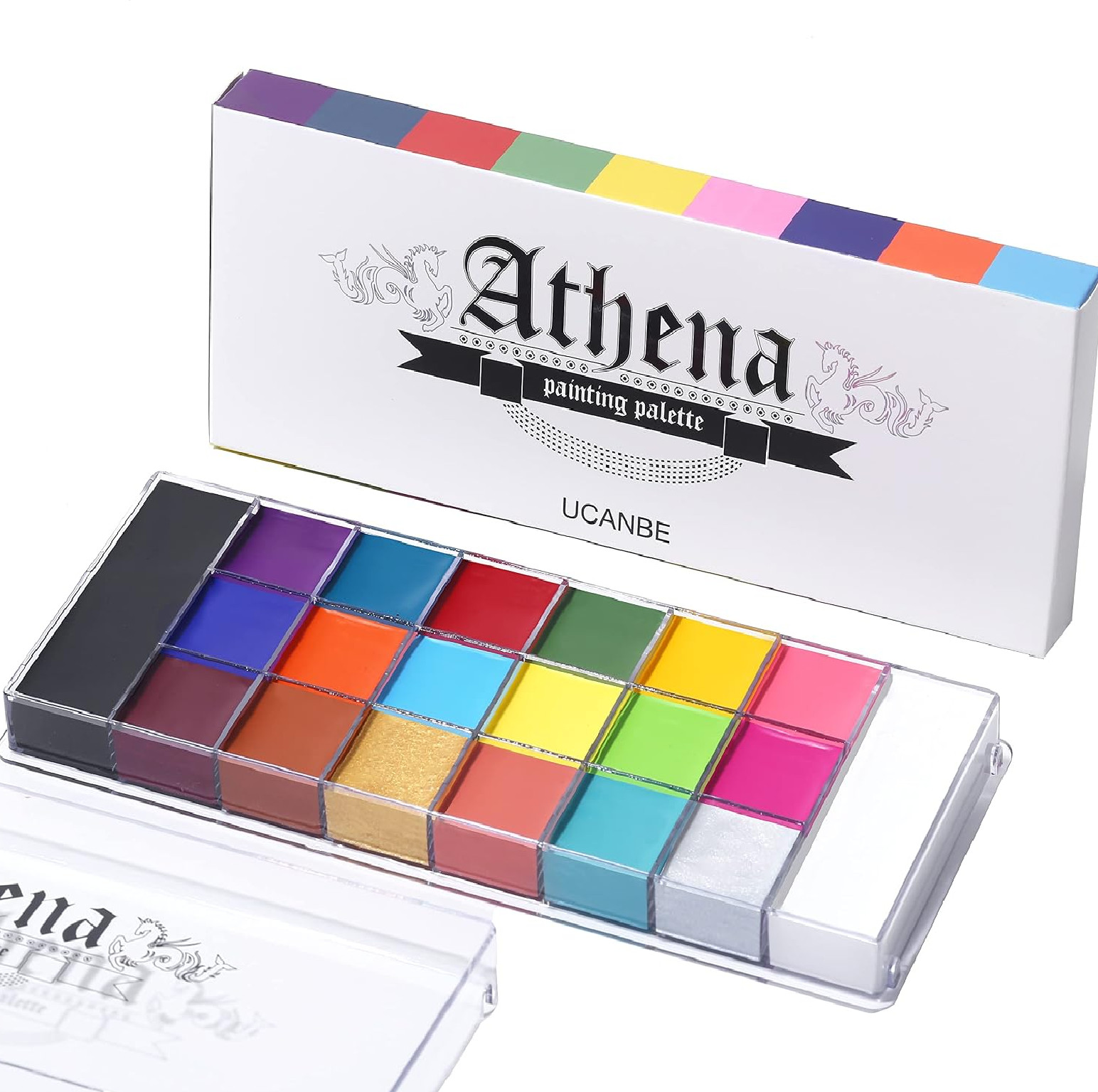 UCANBE Athena Face Body Paint Oil Palette, 20 Colors Large Black White Professio
