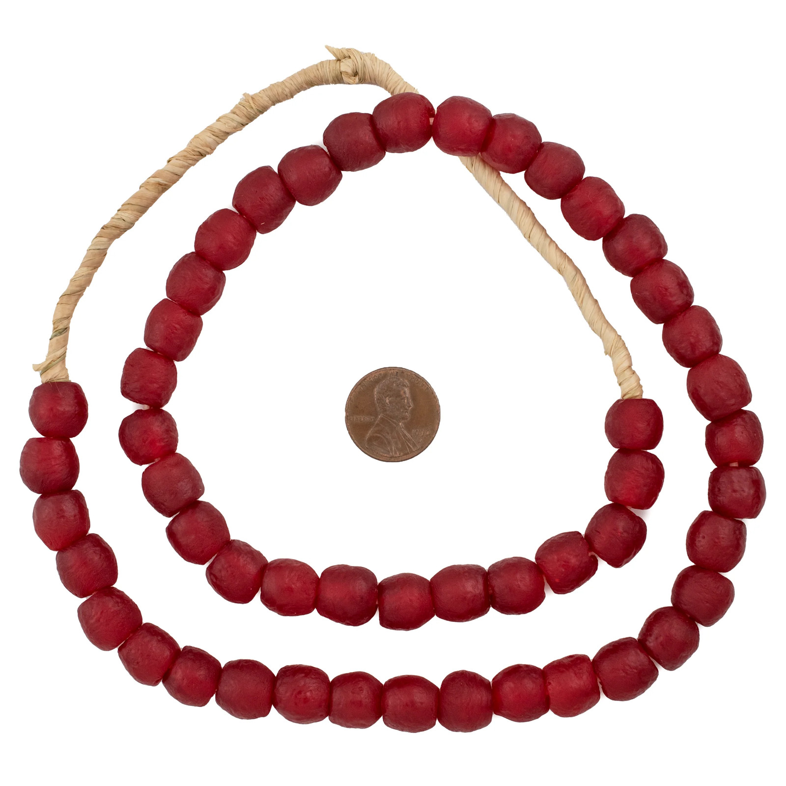 Deep Red Recycled Glass Beads 11mm Ghana African Sea Glass Round Large Hole