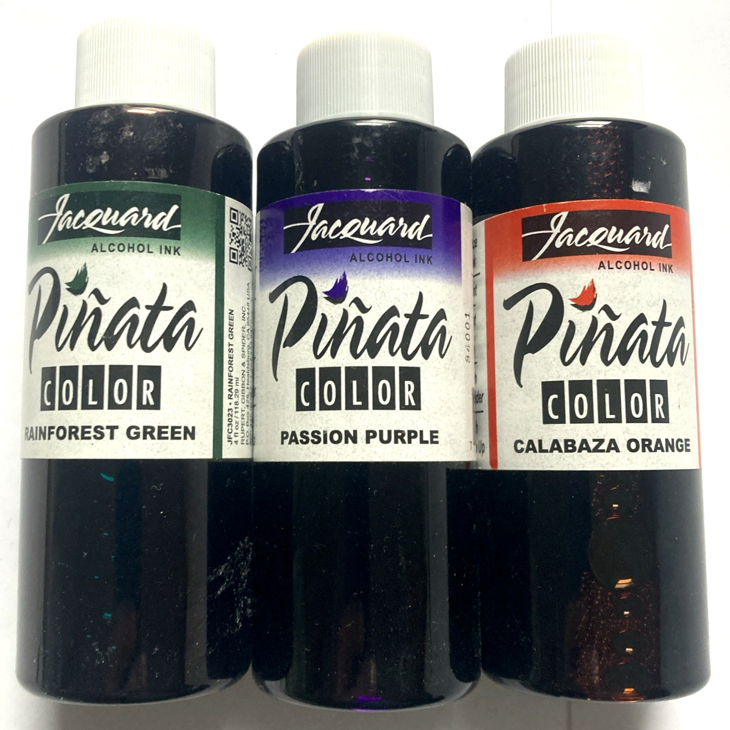 Set of 3 Jacquard Pinata Color Alcohol Ink 4oz / 118ml Orange, Green, & Purple