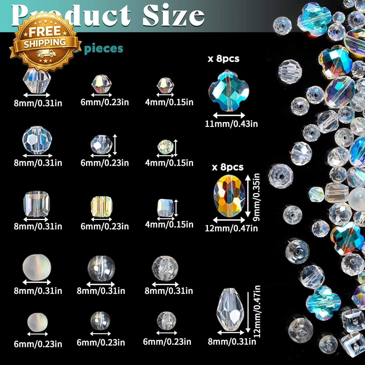 636Pcs Glass Beads for Jewelry Making, Assorted Crystal Beads with Loose Beads f