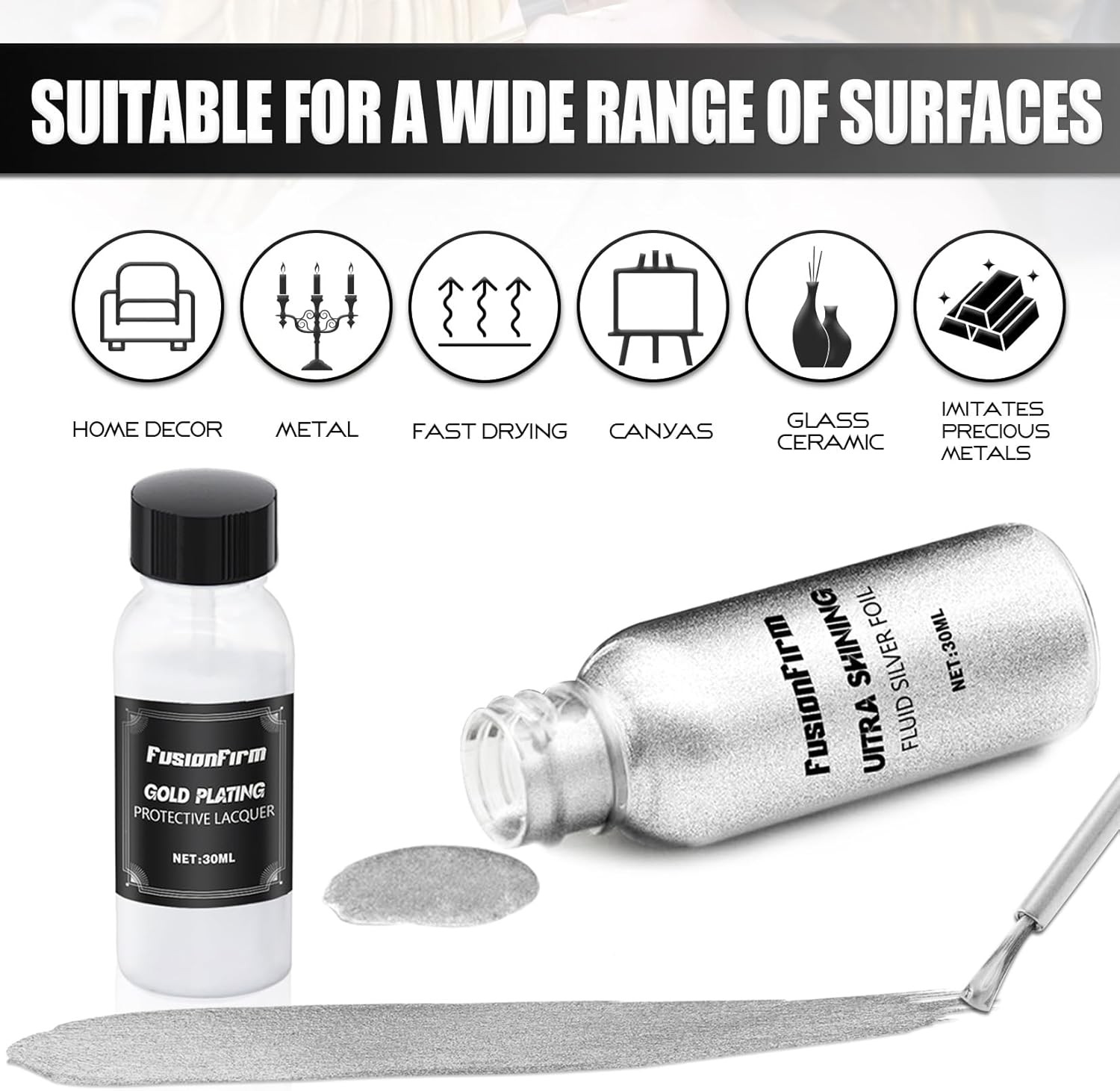 Liquid Silver Leaf Paint Kit – Alcohol-Based Quick Dry Ultra Shiny Metallic
