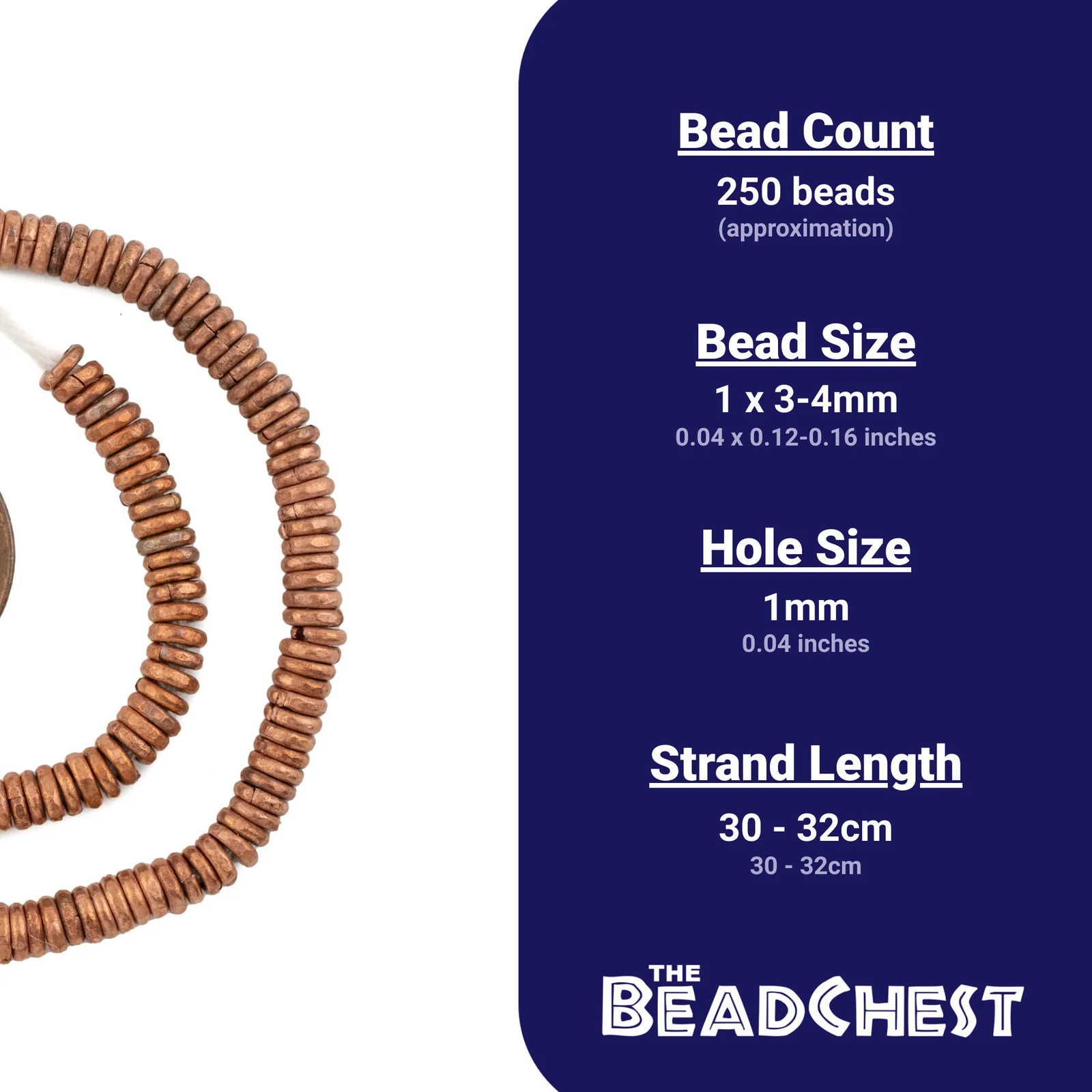 Kenya Copper Heishi Beads 4mm African 30 – 32cm Handmade