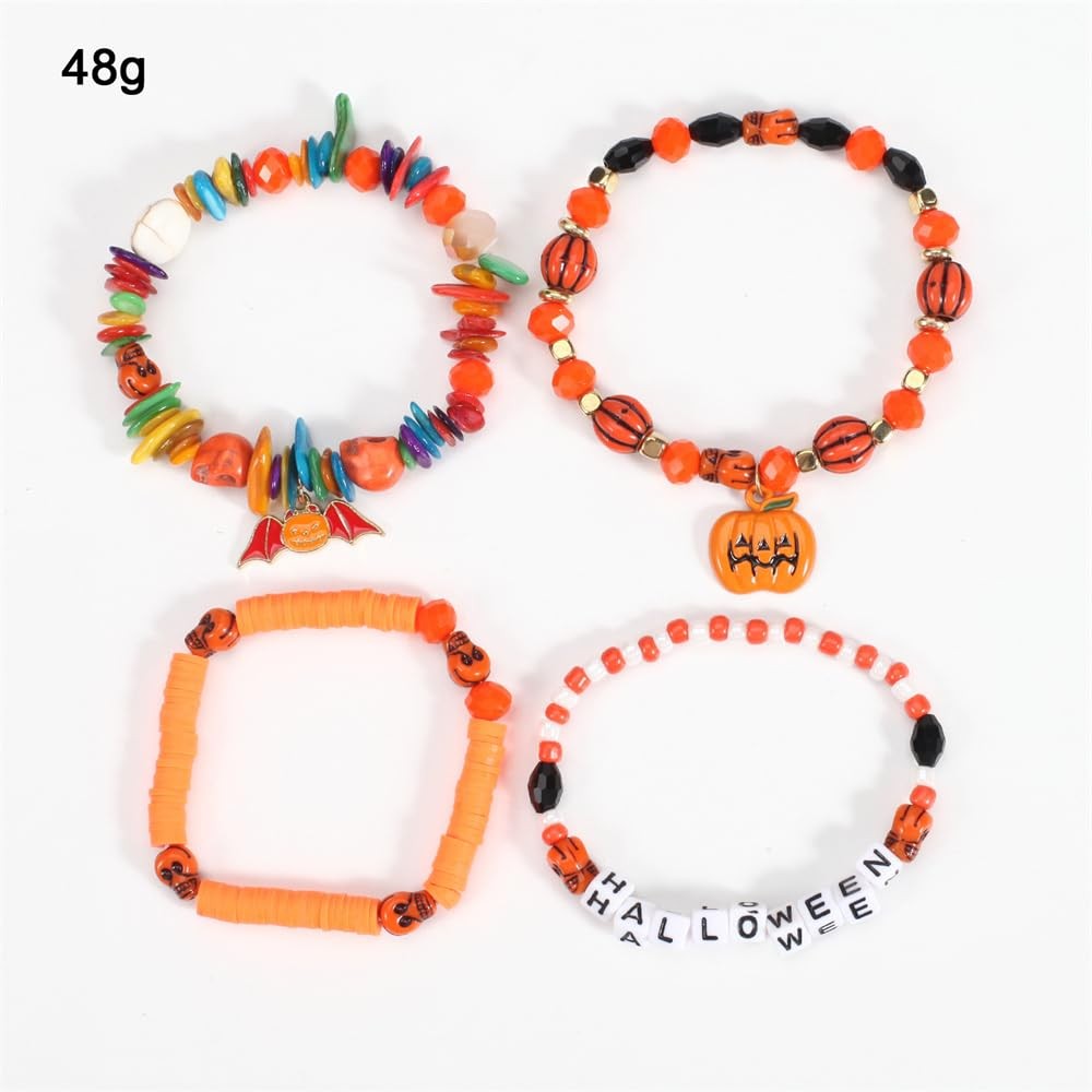 Halloween Bracelet Set Stack Spooky BOO Vinyl Disc Bead Artificial Crystal Stret
