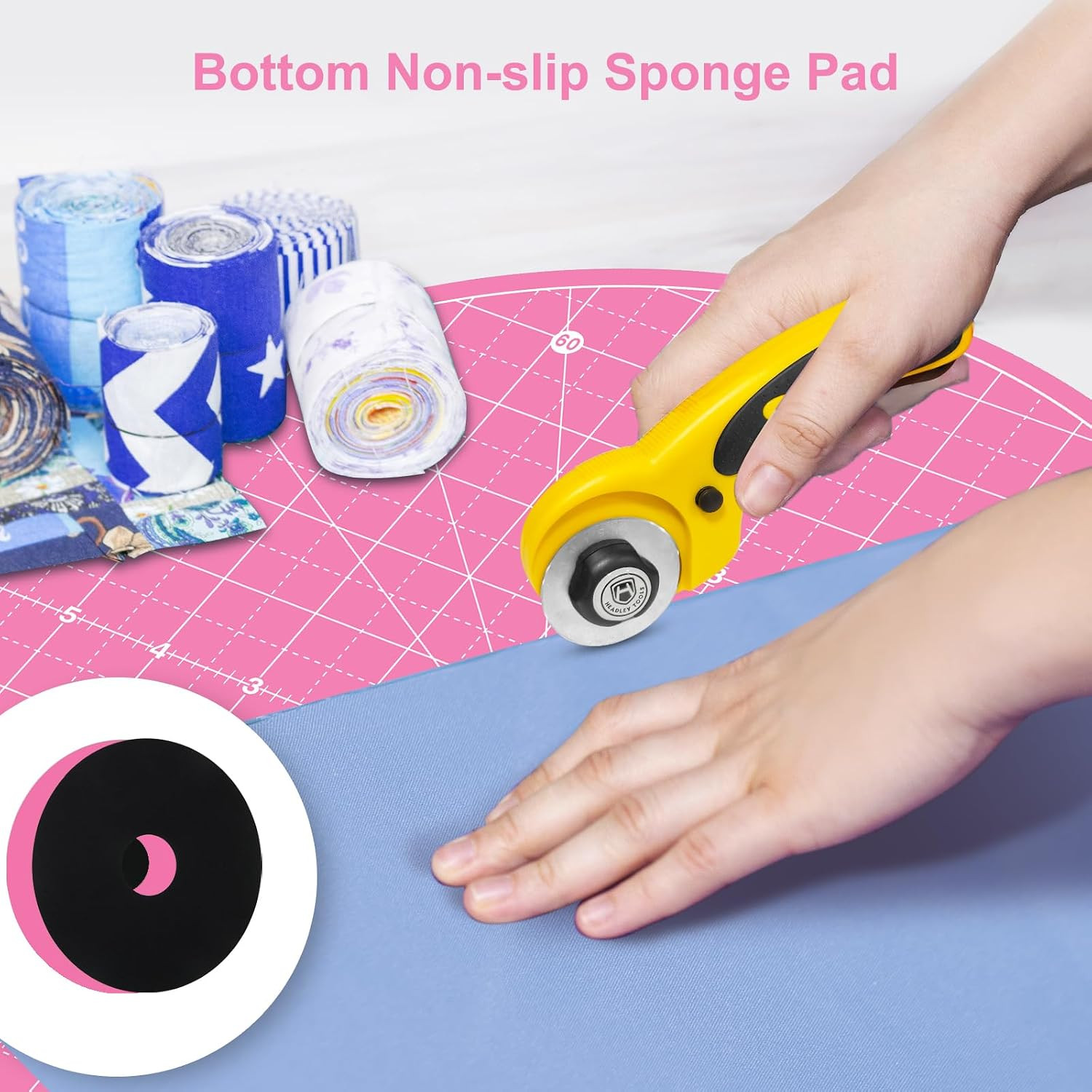 13″ Round Self-Healing Cutting Mat with 360-Degree Rotation, Pink