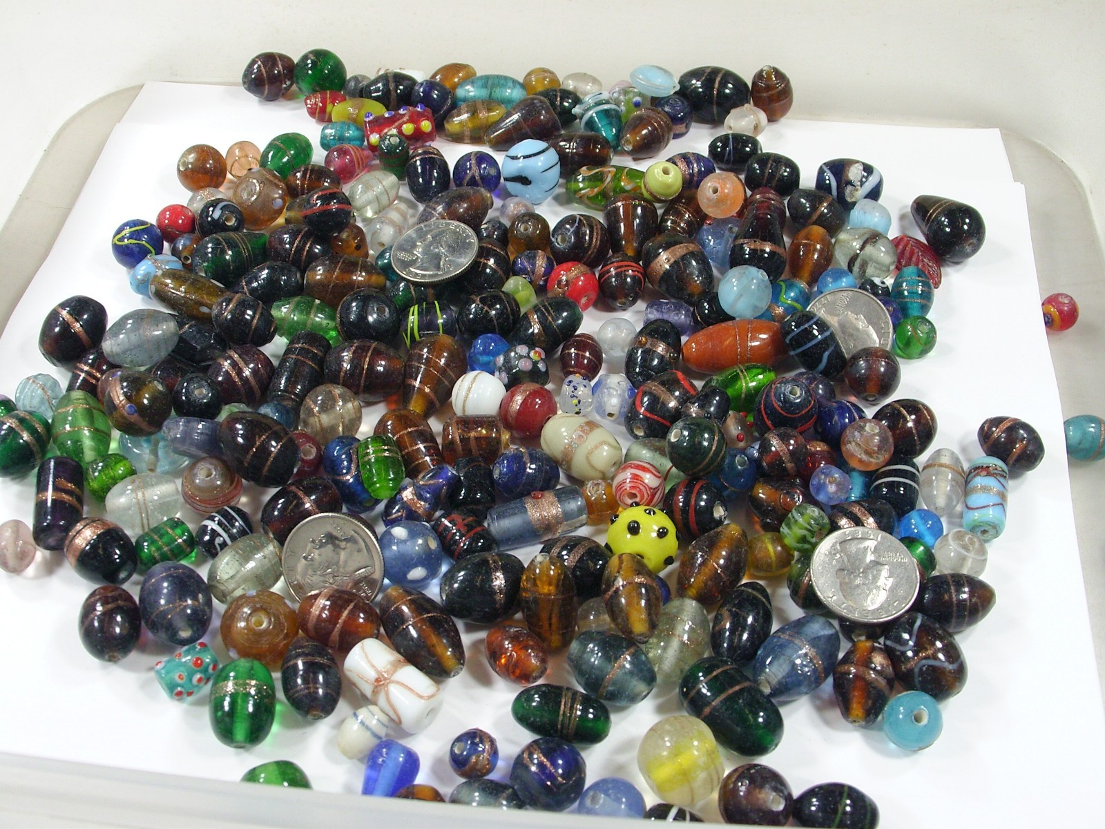2 Pounds Assorted Shapes and Sizes Old Stock India Handmade Glass Beads (Y-68)⭐