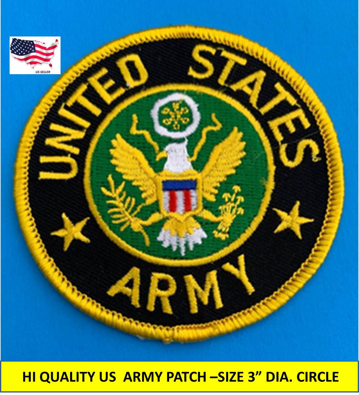 US ARMY EMBROIDERED PATCH IRON-ON SEW-ON 3″ ROUND APPLIQUE – HIGH QUALITY