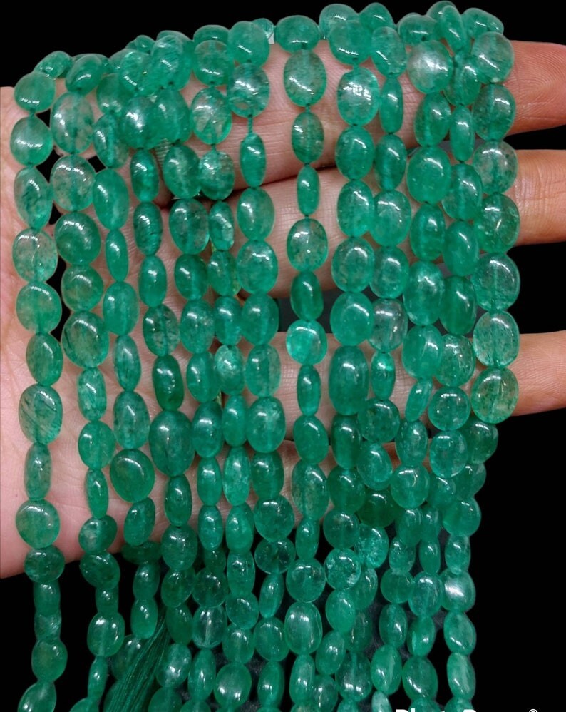 Natural Russian Emerald Smooth Oval Shape Gemstone Beads 12″ For Jewelry Making