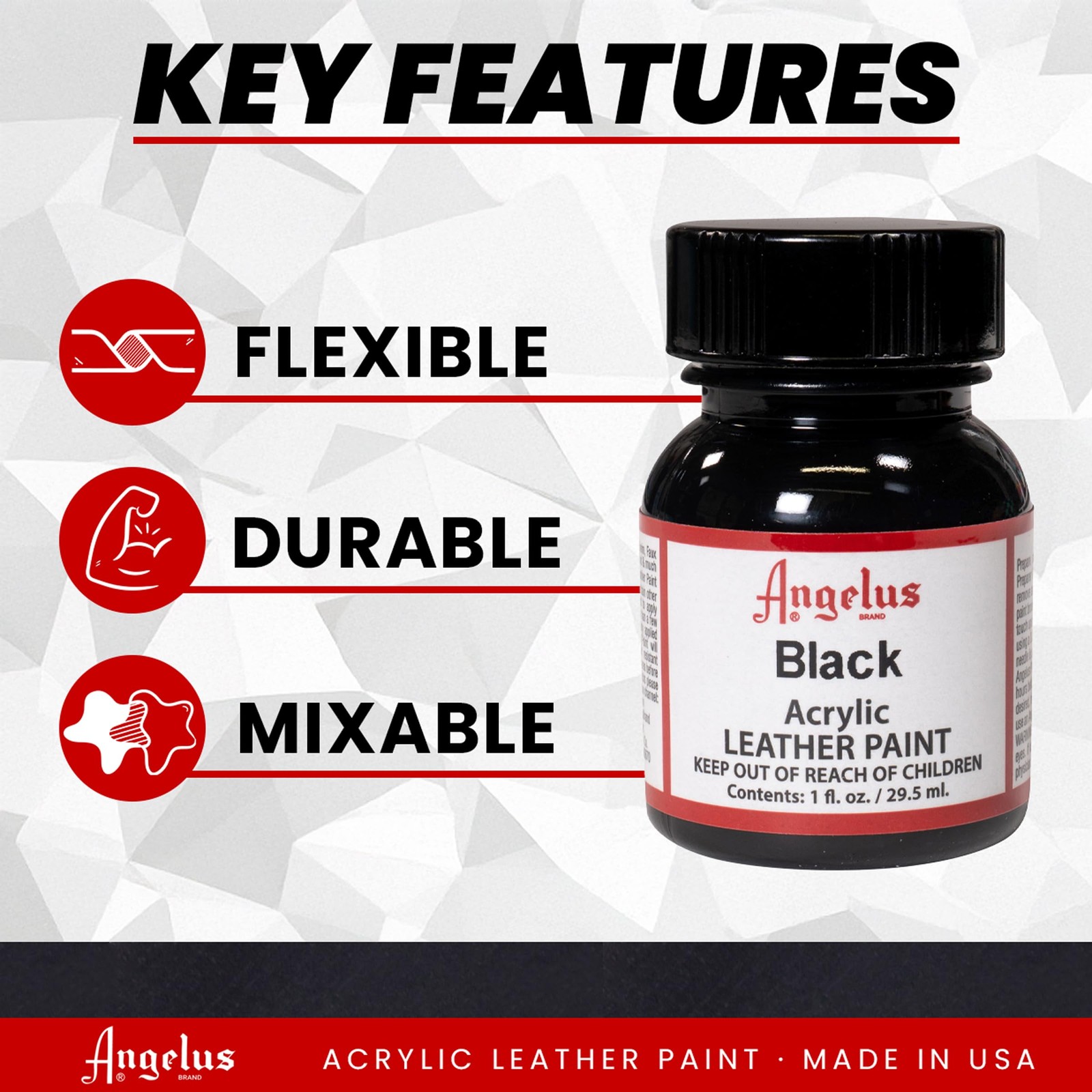 Angelus Acrylic Leather Paint, 1 Fl Oz, Black – 1 Oz (Pack of 1),