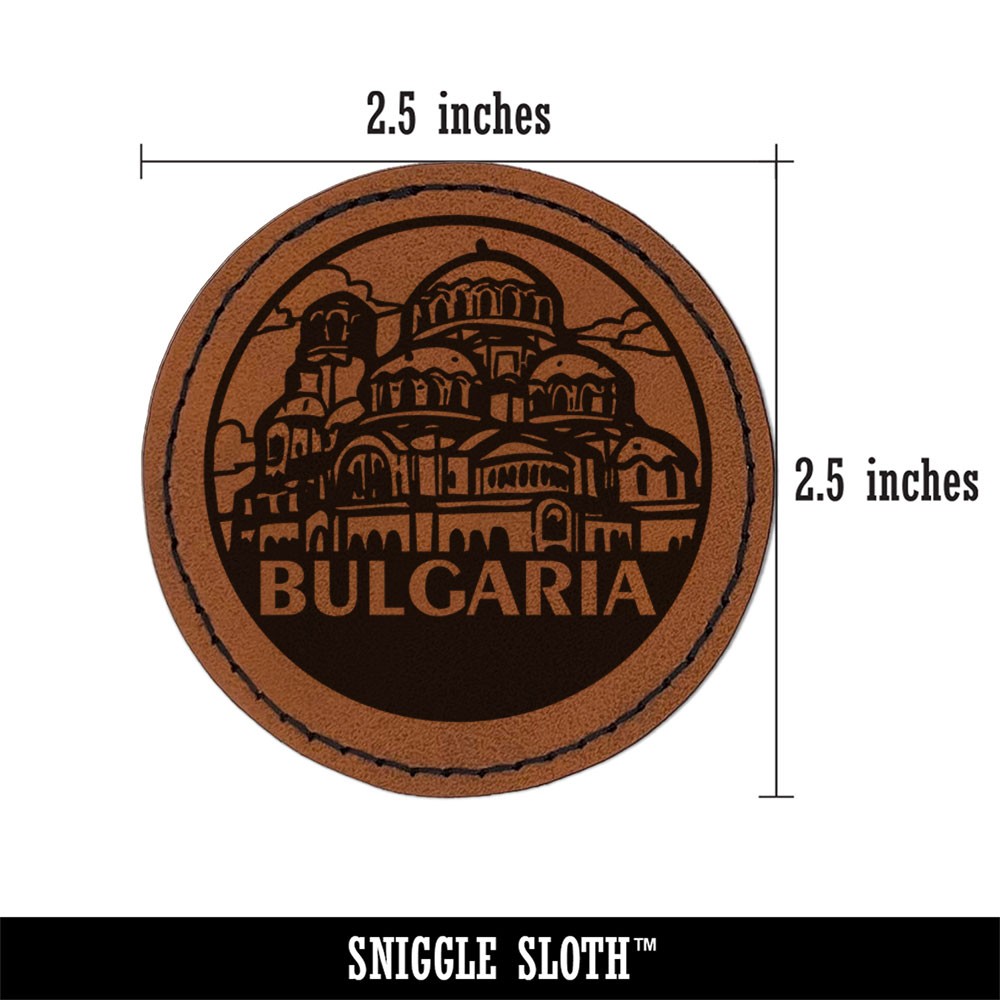 Bulgaria Patriarchal Cathedral 2.5″ Leather Round Engraved Iron-On Patch – Brown