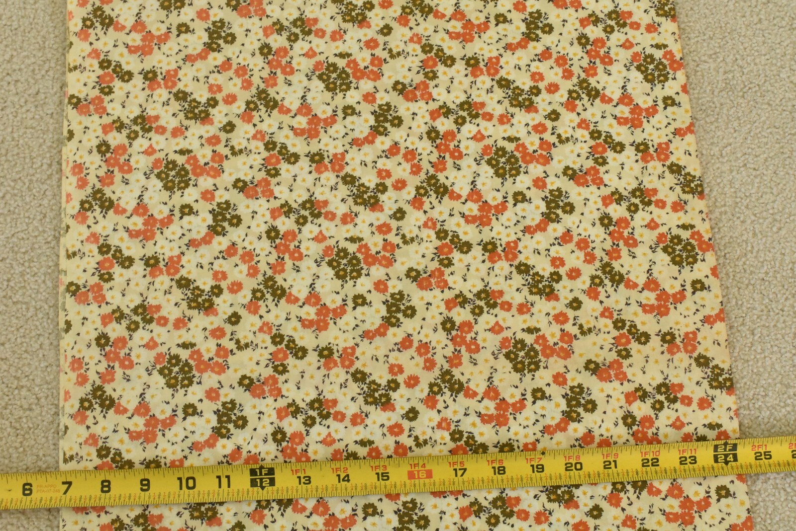 By 1/2 Yd, 35″ Wide, Vintage 1940’s-60’s, Orange &Olive Calico on Cream, B1690