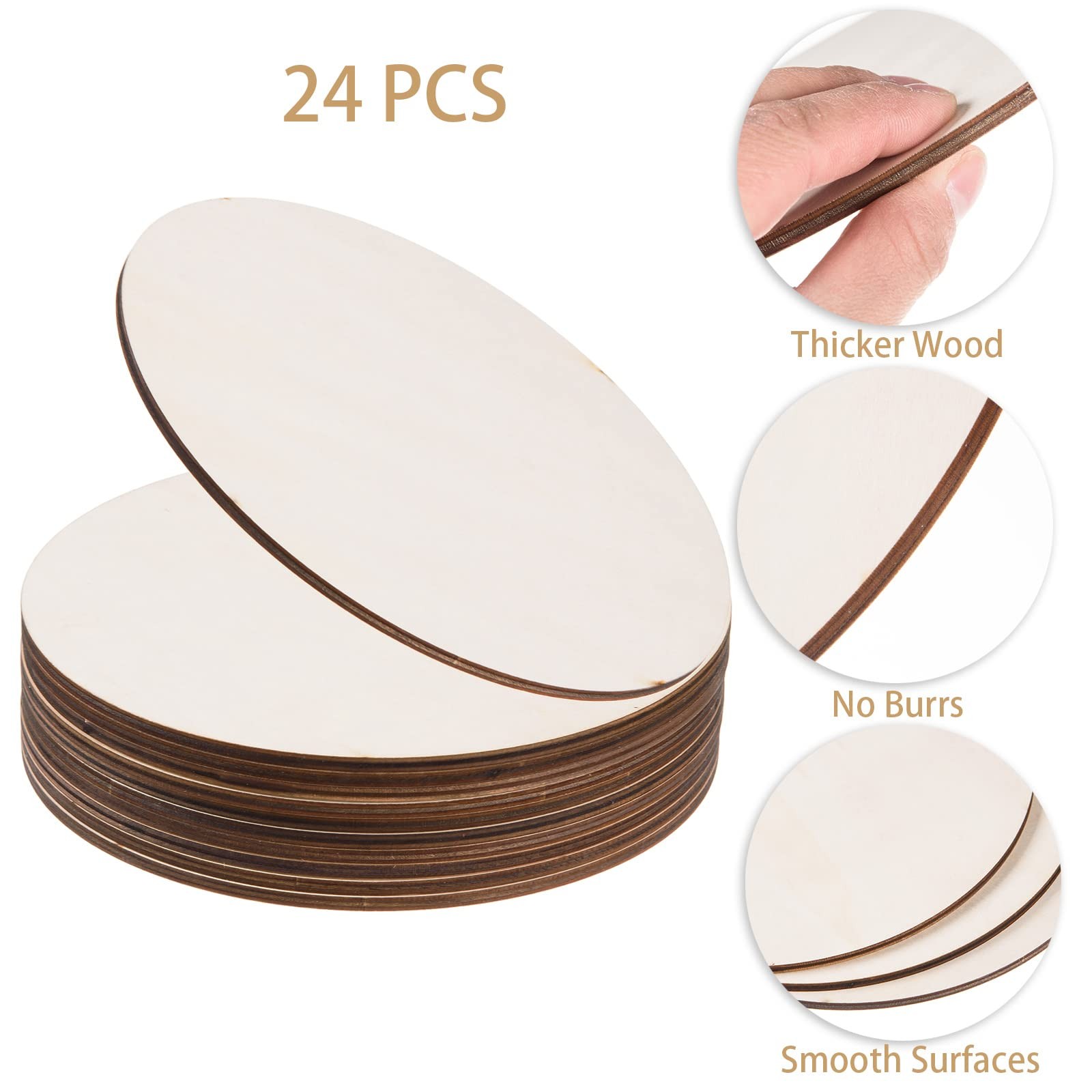24 Pack 8 Inch Wooden Circles for Crafts 0.2″ Thick Unfinished Round Wood Sli…