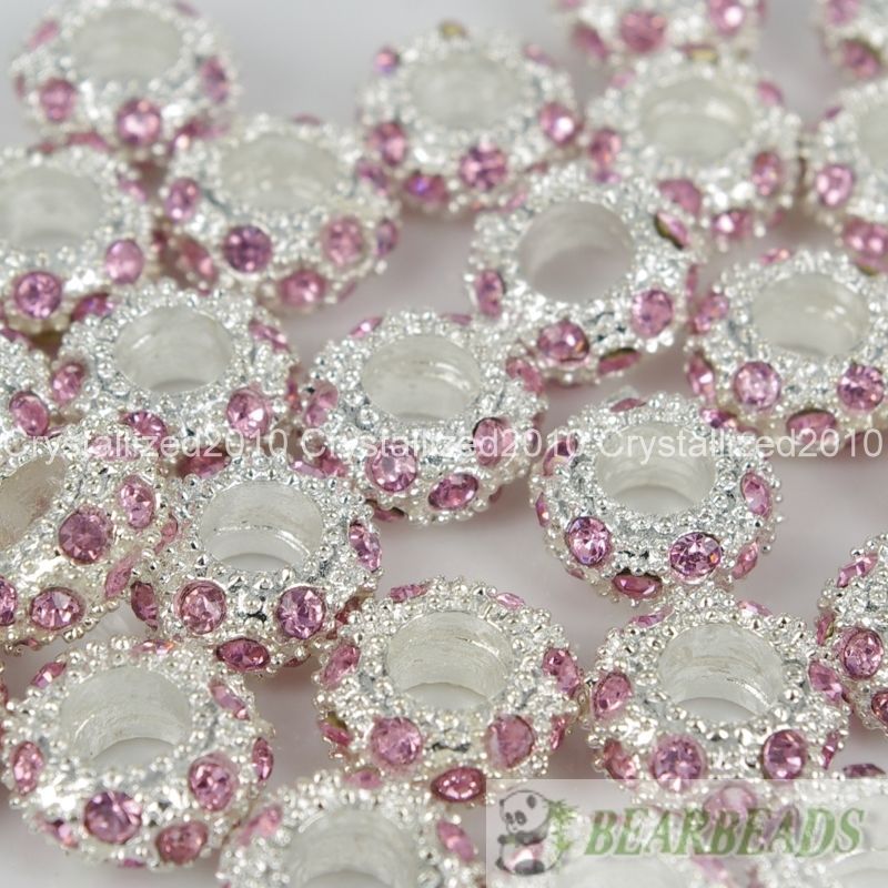 50Pcs Big Hole Crystal Rhinestone Pave Rondelle Spacer Beads Fit European Charm