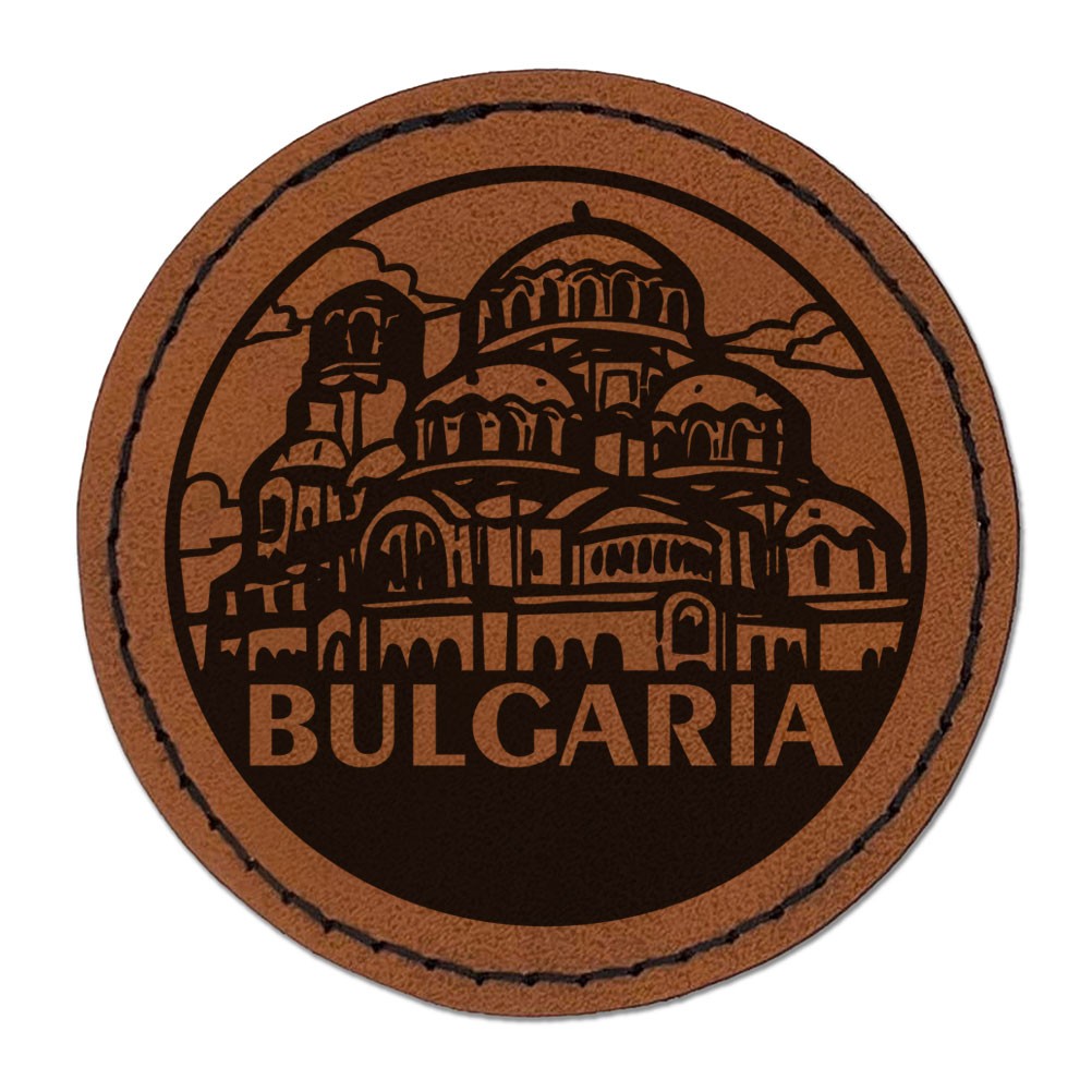 Bulgaria Patriarchal Cathedral 2.5″ Leather Round Engraved Iron-On Patch – Brown