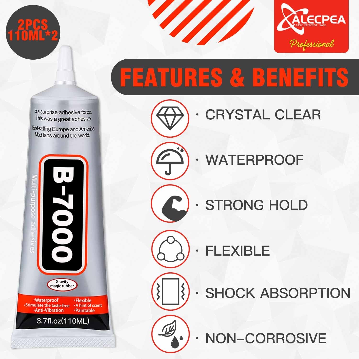 B-7000 Craft Glue for Jewelry Making – 110ml/3.7oz Grey (2 Pack)