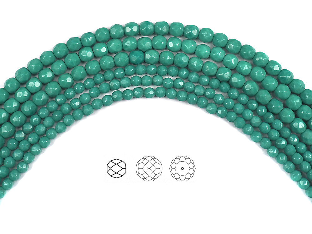 Czech Fire Polished Round Faceted Glass Beads Opaque Green Turquoise 3-4-6-8mm