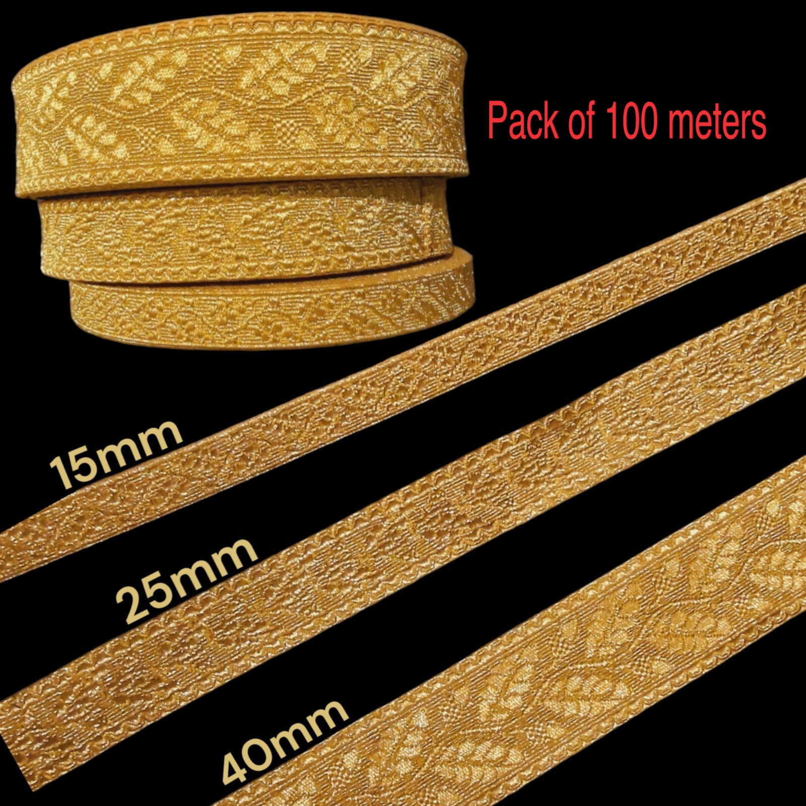 OAK Leaf Mylar braid Gold Size 15′ 25′ 40mm For Uniform Vestment Fancy Costume