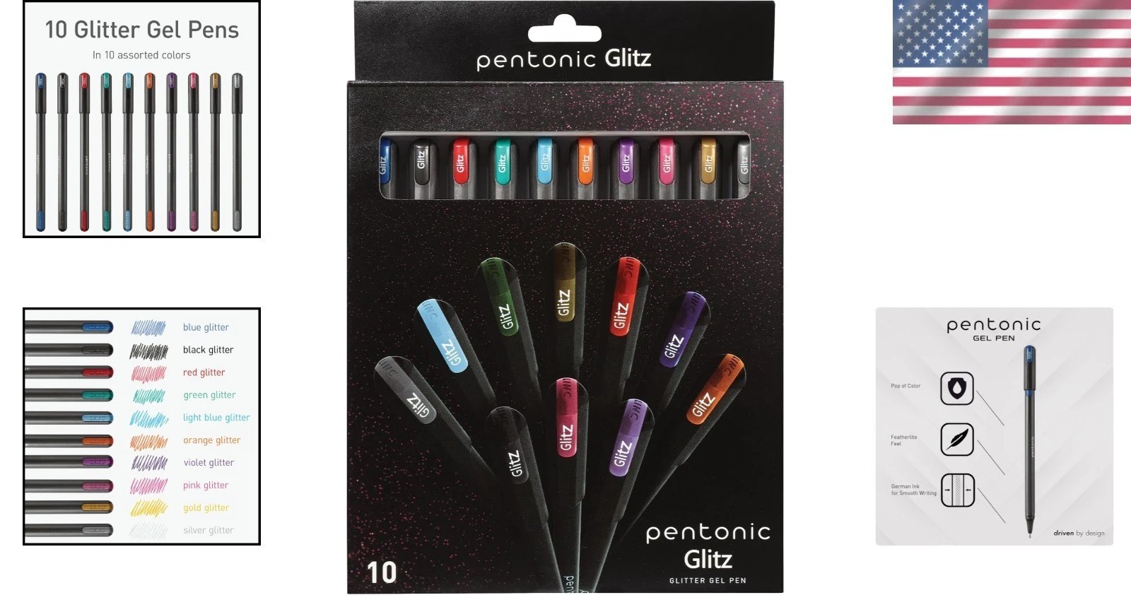 Pro Glitter Gel Pens 400ct, 10 Vivid Colors, 1.0mm Bold Tip, Smooth Writing, …