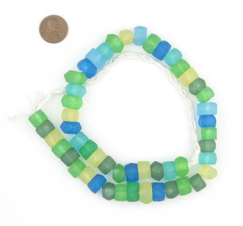 Seaside Medley Faceted Recycled Java Sea Glass Beads 11mm Indonesia Multicolor
