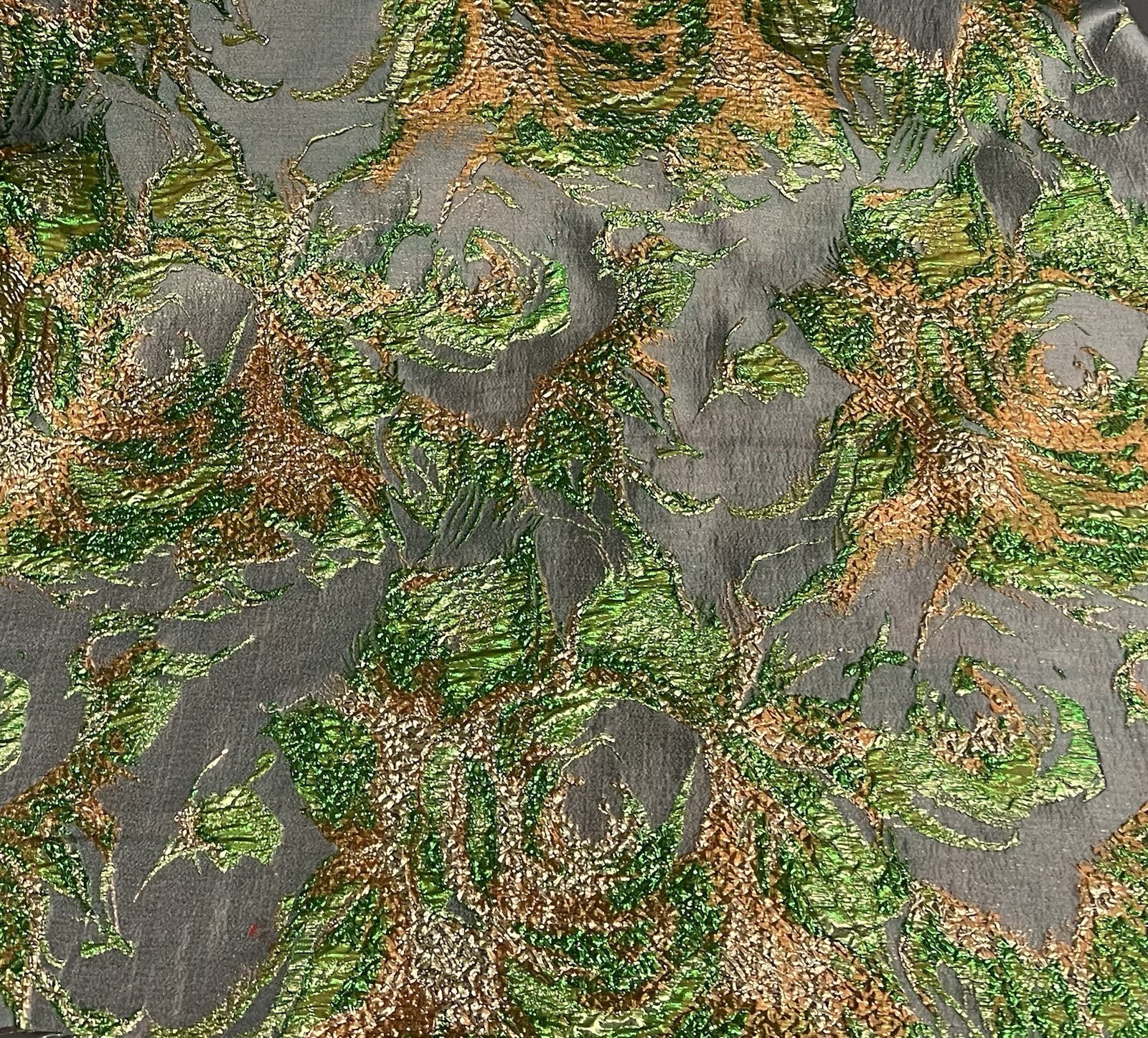 Green Gold Copper Silver Metallic Brocade Fabric 60” Width Sold By The Yard