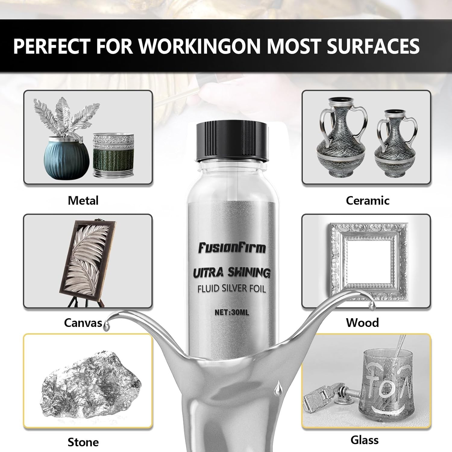 Liquid Silver Leaf Paint Kit – Alcohol-Based Quick Dry Ultra Shiny Metallic