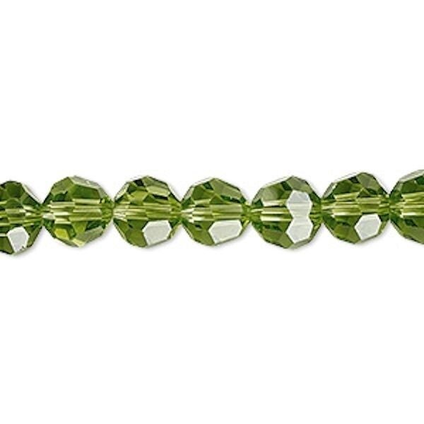 1 Strand(50) Peridot Green 8mm Round 32 Facet Crystal Beads with 1.3-1.4mm Hole