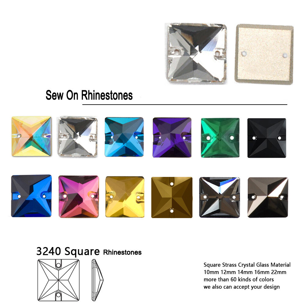 Square Crystal Glass Loose Strass Sew On Rhinestone For Needlework and Jewellery