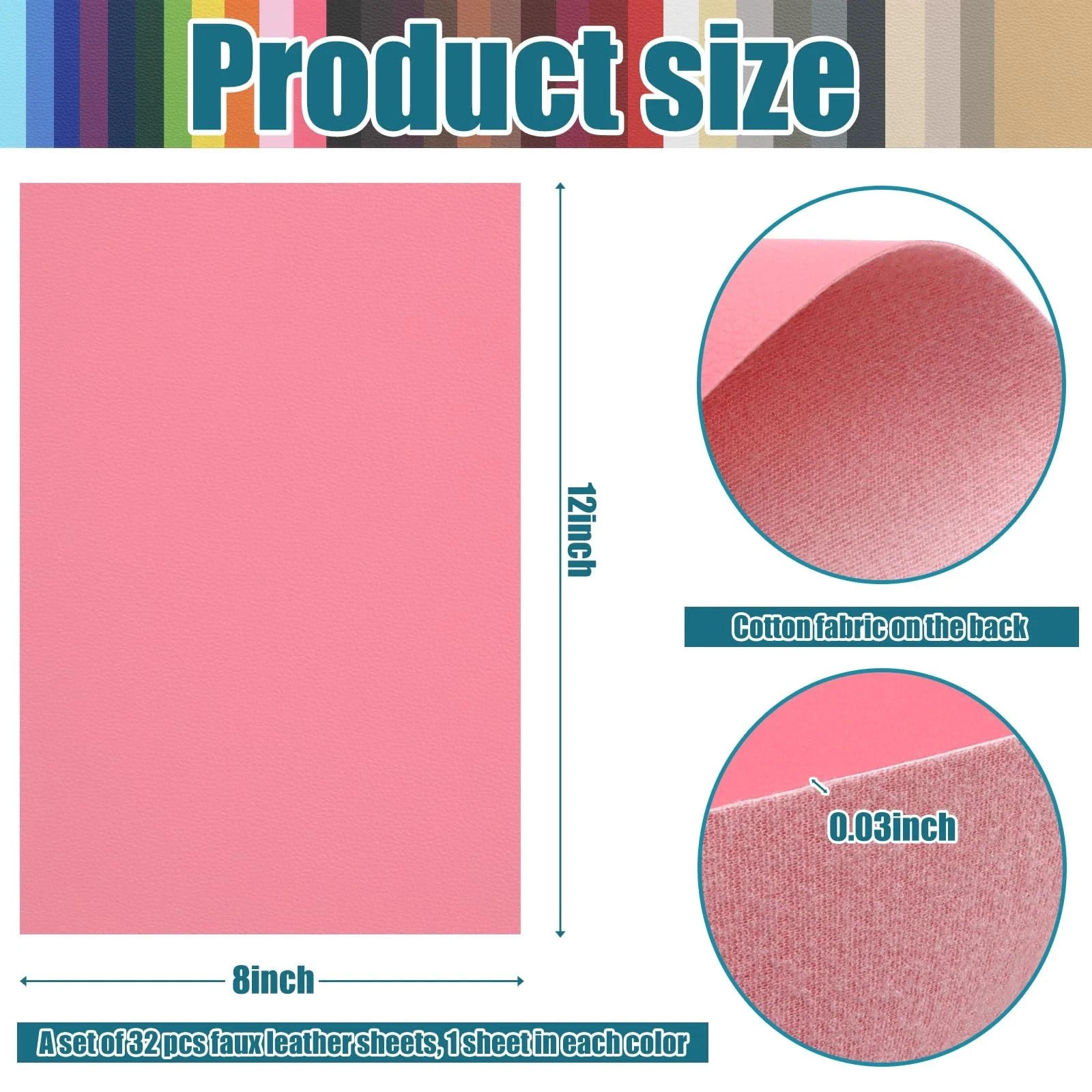 32 Pieces Faux Leather Sheets 8×12 INCH 32 Colors Leather Fabric Sheets 0.7mm…