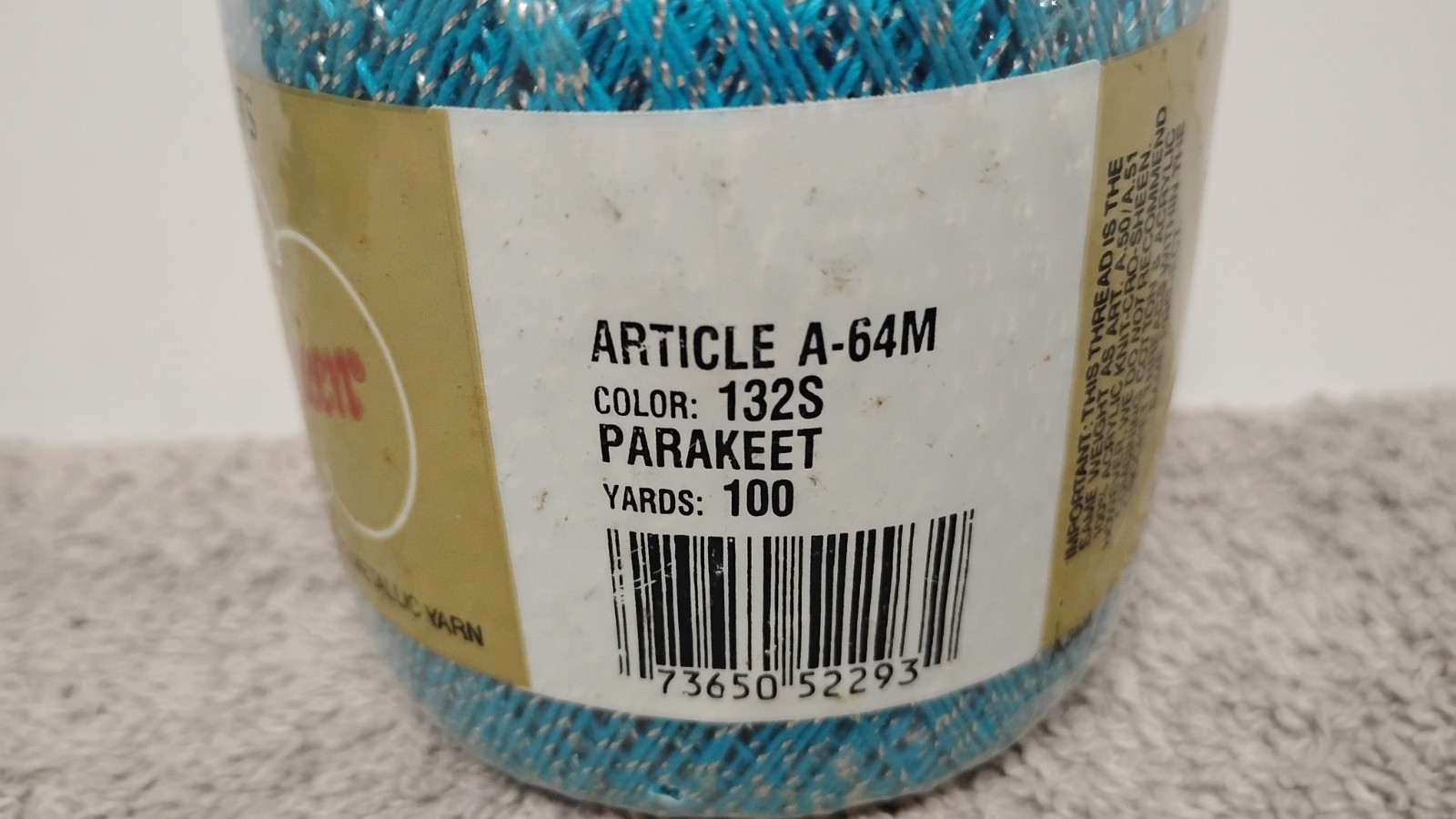 6 J&P Coats Metallic Knit-Cro-Sheen 86% Mercerized Cotton Color 132S Parakeet.