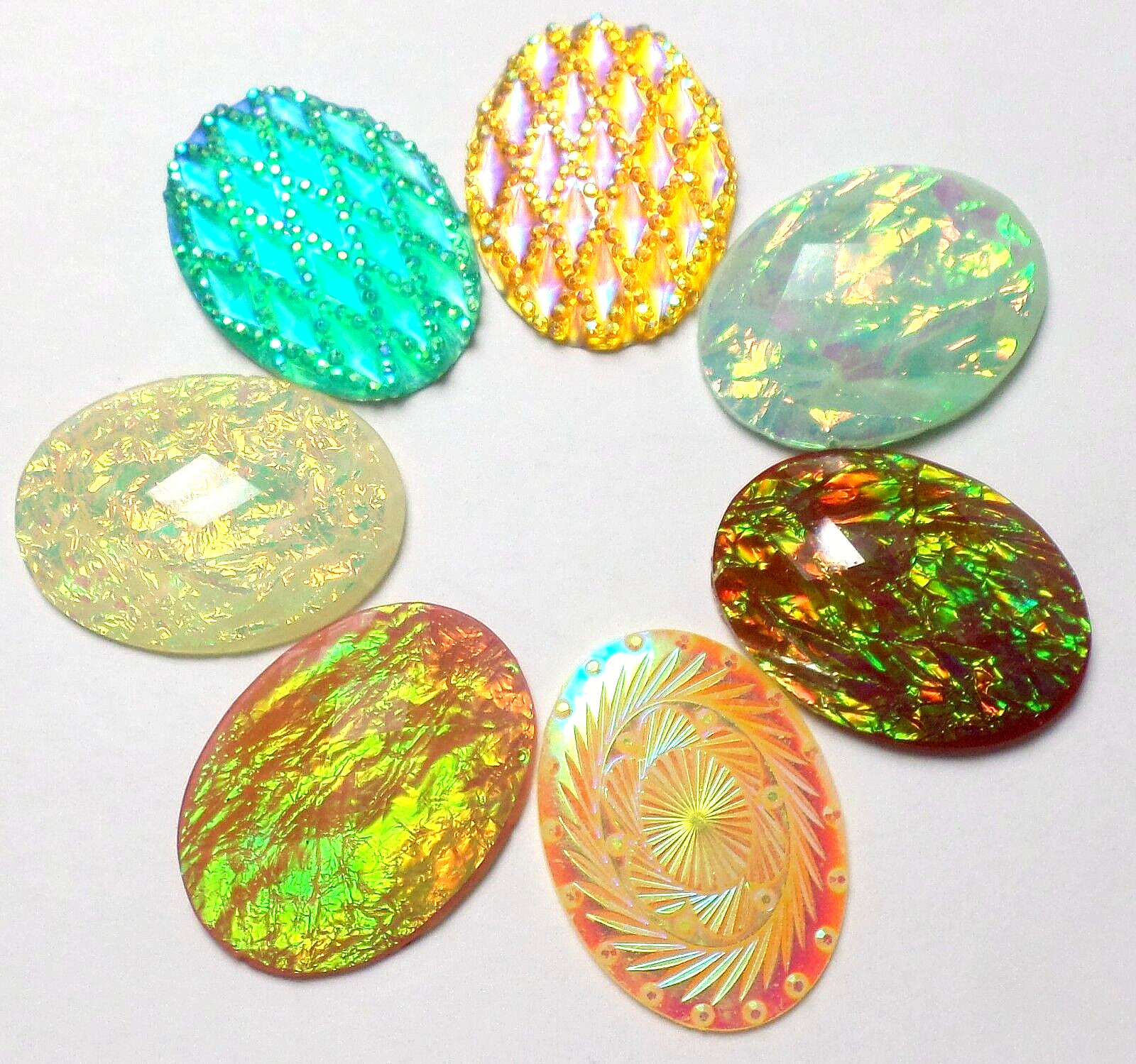 7 Colors 40x30mm Vertical or Horizontal Acrylic Faceted Faux Opal Cameos, Cabs