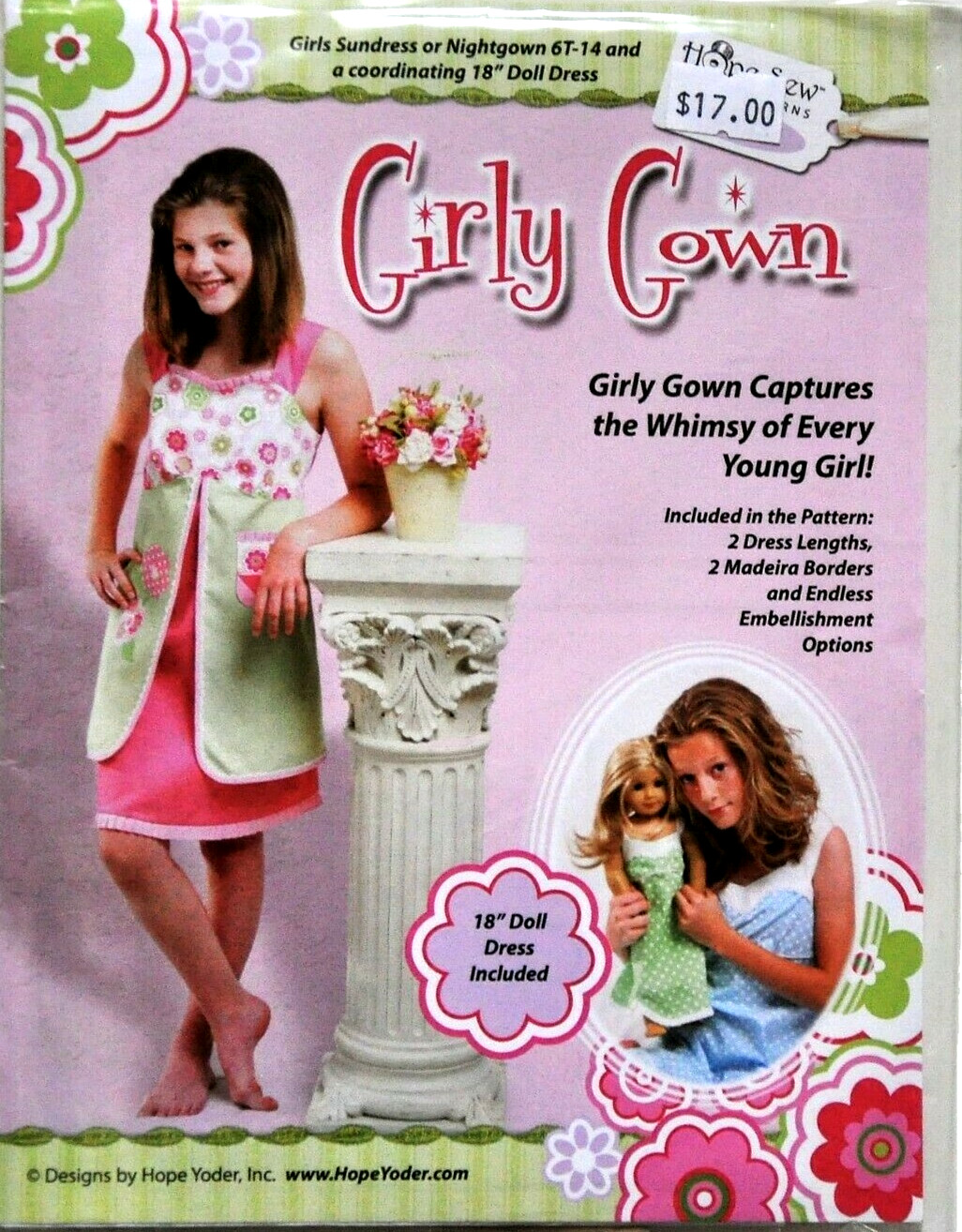 Girls + 18″ Doll Pattern Dress Gown Sizes 6-14 in 2 Lengths Private Label