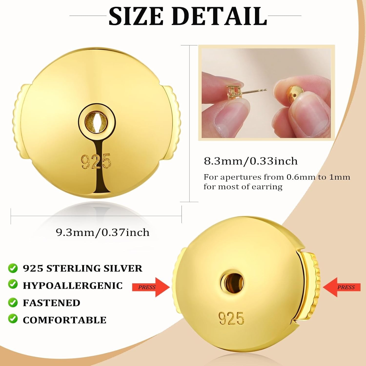 Hypoallergenic Stud Earring Backs Silver 2 Pairs