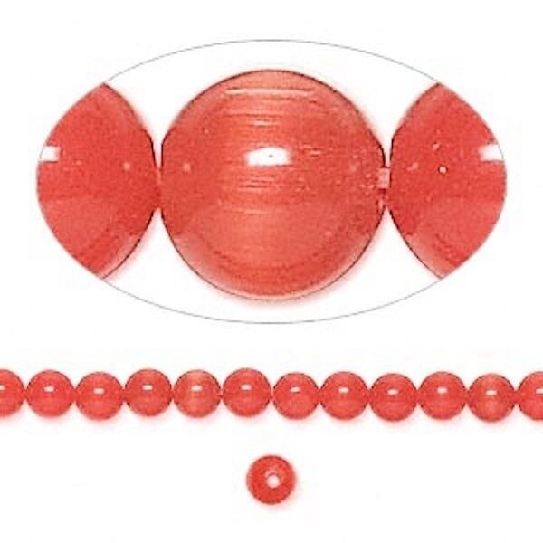 1 Std(100) Orange Cat’s Eye Fiber Optic Glass 4mm Round Grade A Beads