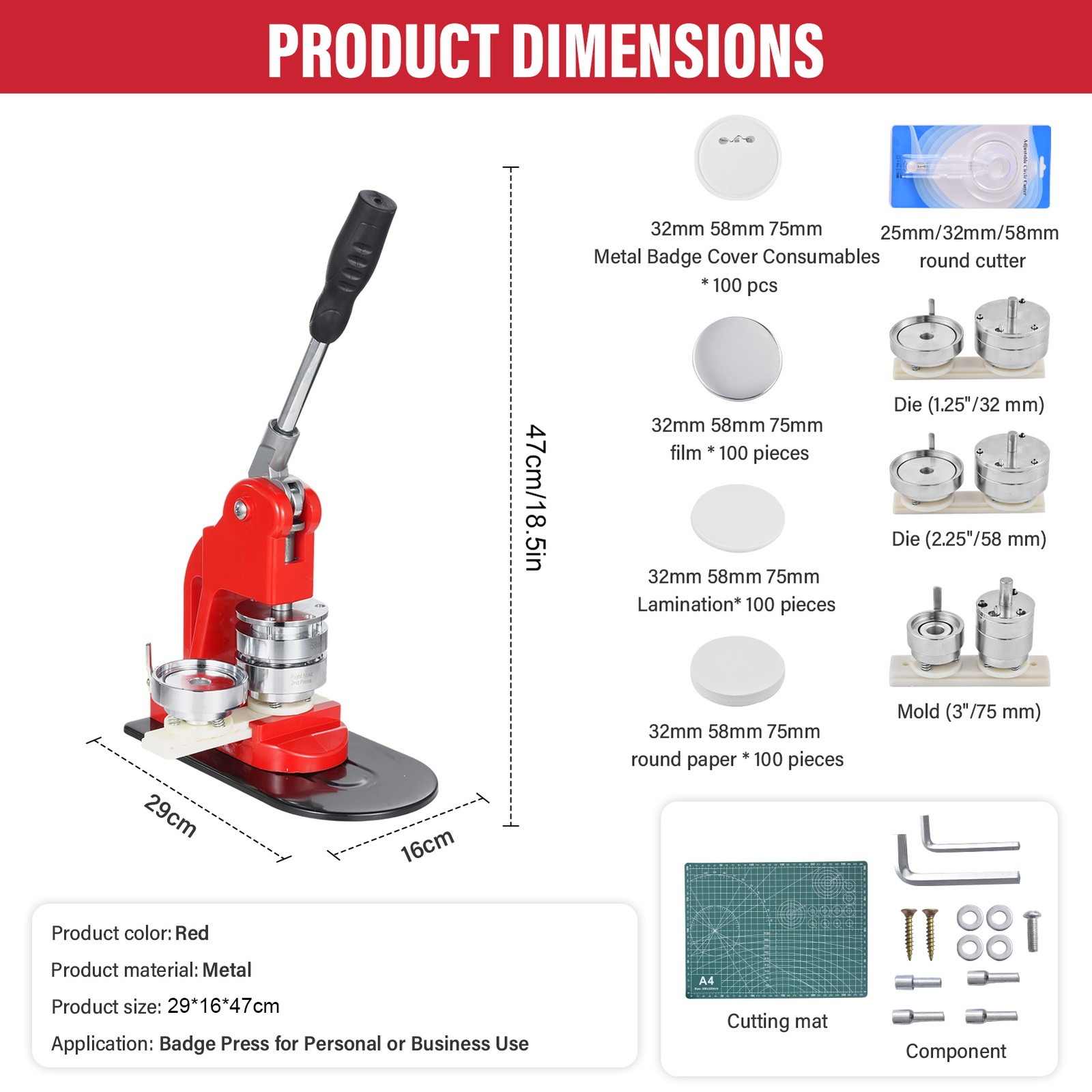 Button Maker Machine Multiple Sizes 300Pcs, Photo Pin Badge Maker 1.25+2.28+3In
