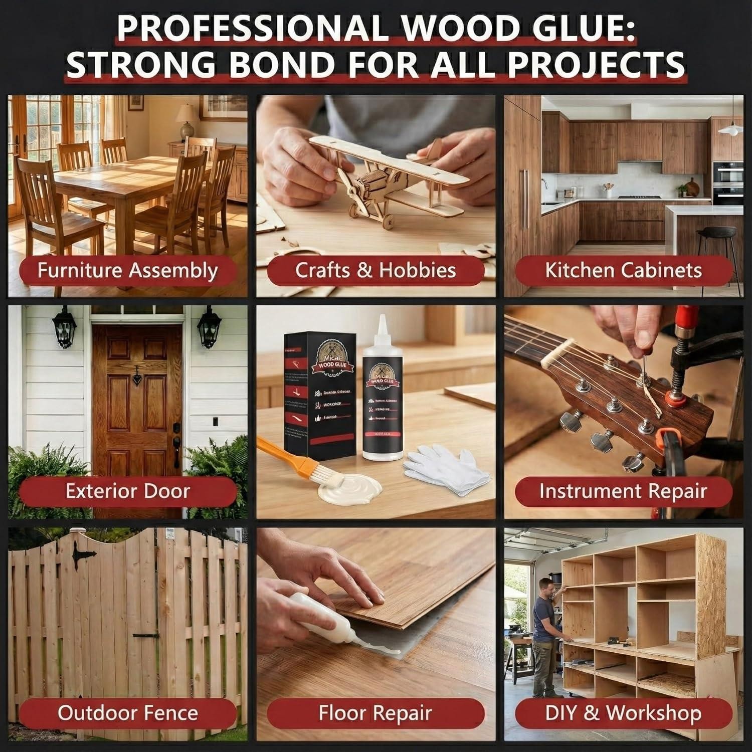 Wood Glue, Strongest Glue for Woodworking, Waterproof Clear Wood Glue for Furnit