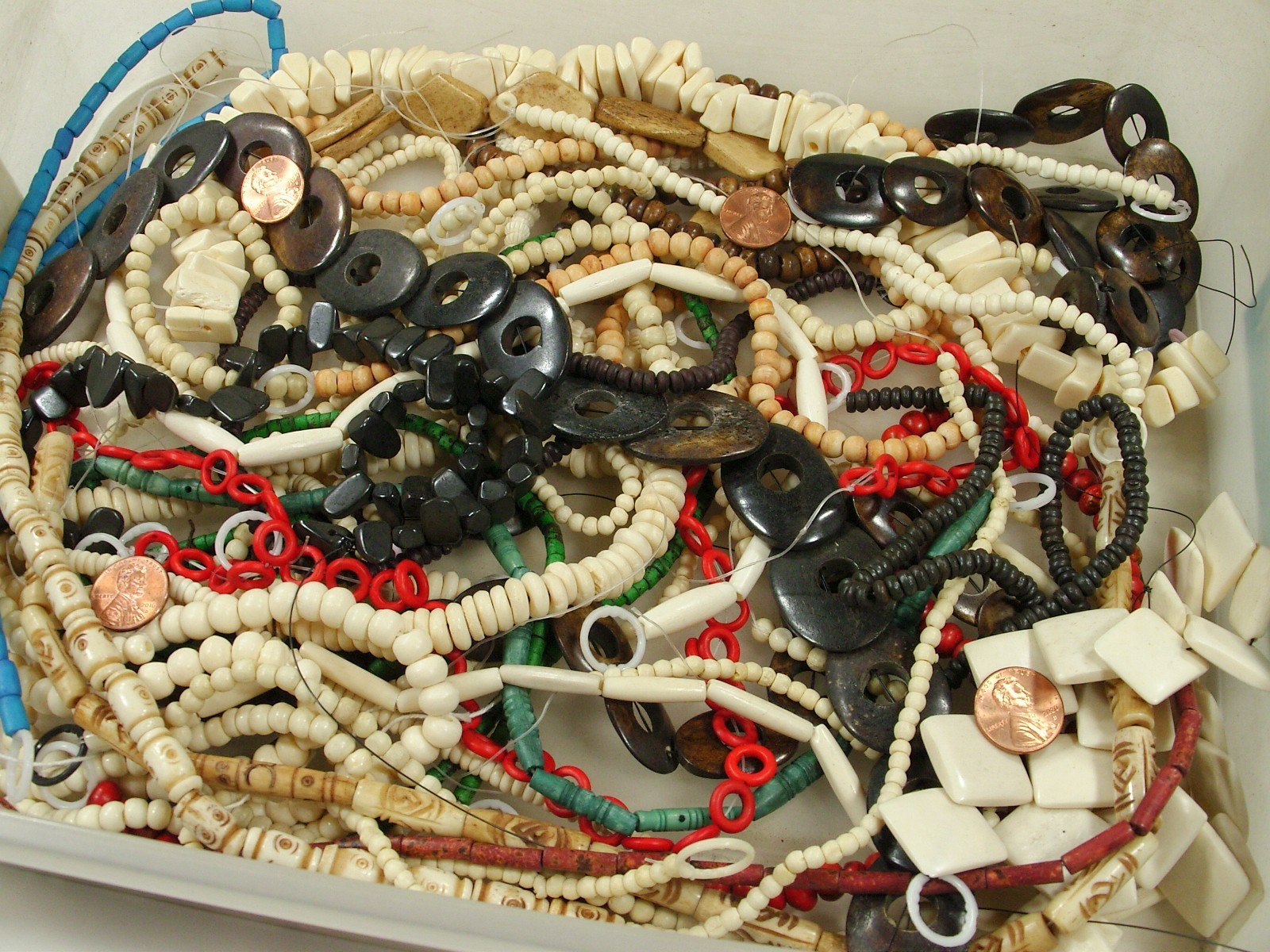 2 Pounds Assorted Shapes and Sizes India Water Buffalo Bone Beads Bulk (KRD-3) ⭐