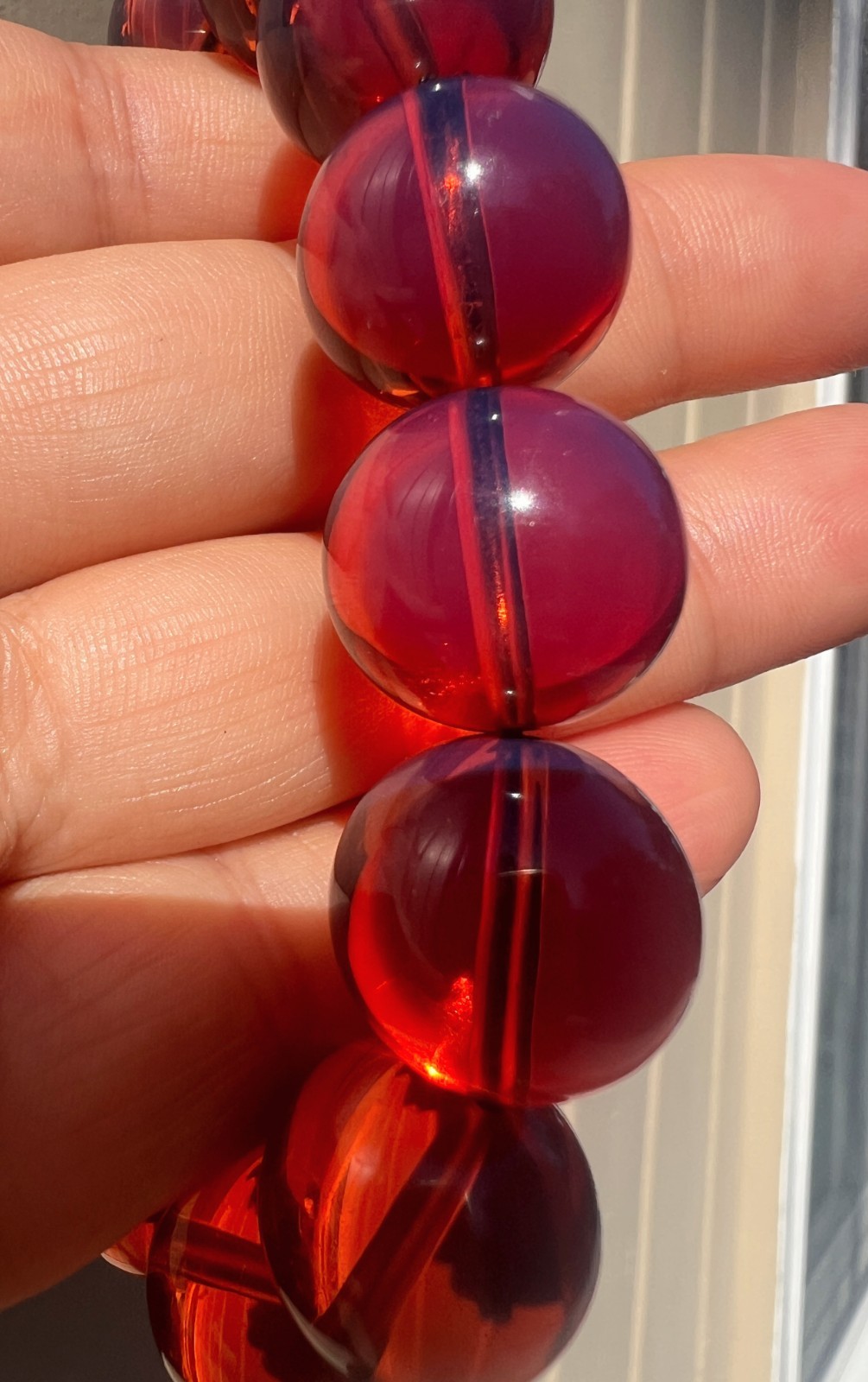 Natural Cherry Tea Amber Bracelet Green Film Crystal clear DIY Round Beads