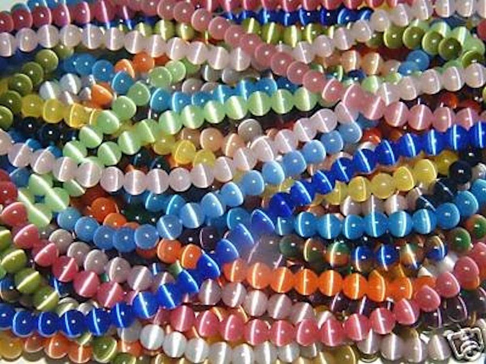10 Strands of 8mm Round Beads, Fiber Optic Cats Eye Beads, 500 Beads, The Eye