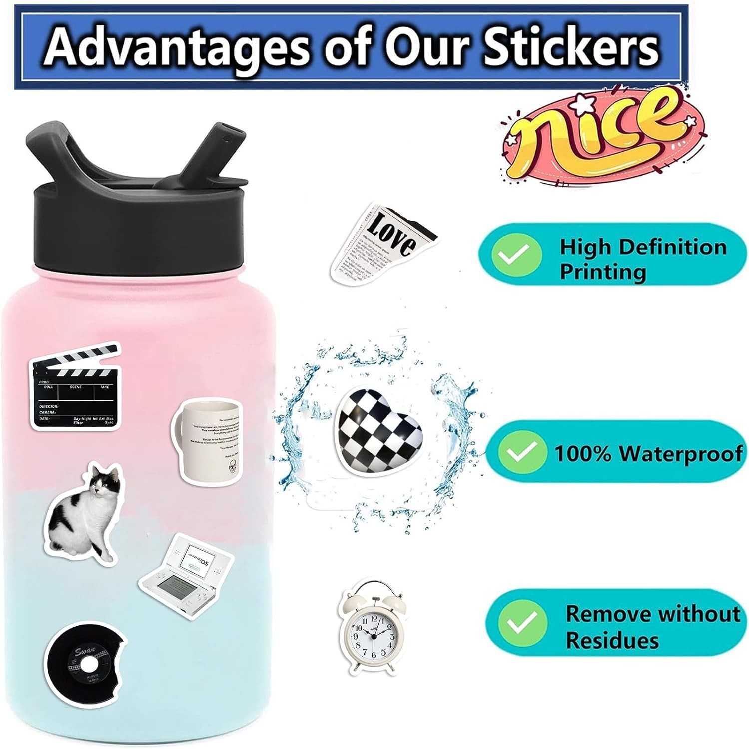 Versatile 61-Pcs Y2K Vinyl Sticker Set – Black & White Aesthetic for All Ages