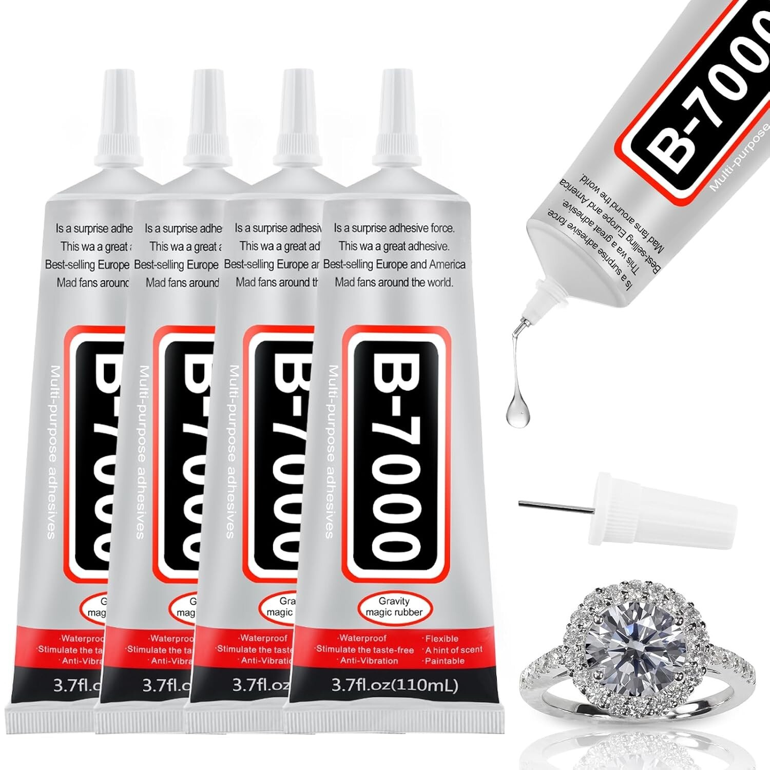 4Pk 110ml B7000 Glue Clear With Precision Tip Rhinestone Fabric Shoe Jewelry DIY